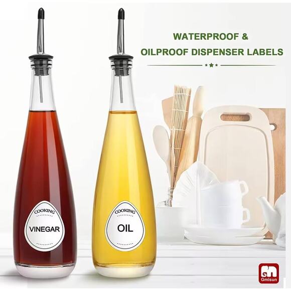 2-Pack Oil & Vinegar Dispenser Set 500ml Glass Bottles w/ Metal Pourer & Labels - Picture 3 of 7